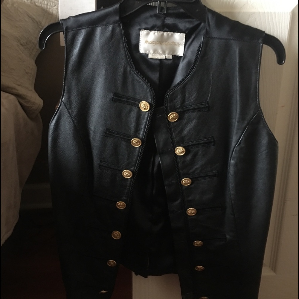 Black Leather Vest with brass buttons